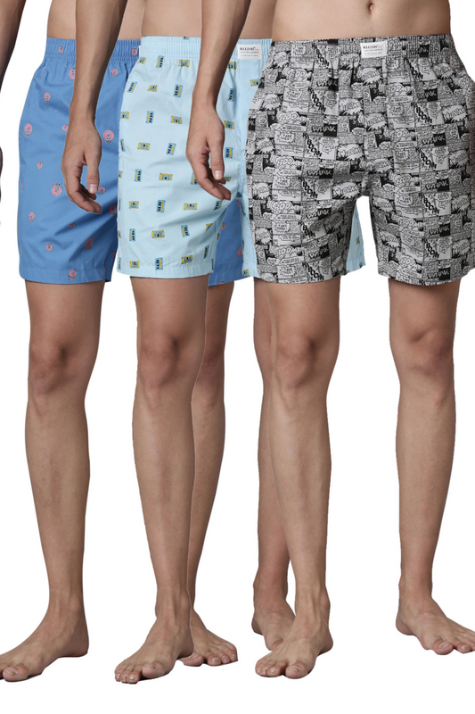 Blue-Lagoon, Midnight-Black & Cool-Blue Printed 365 Triplet Combo  Maxzone Clothing   